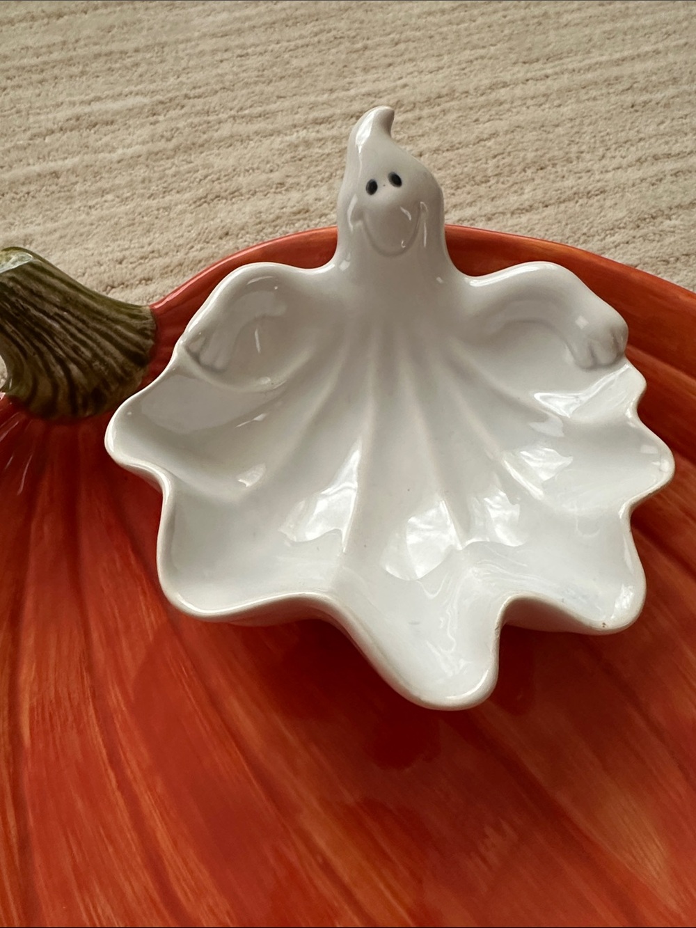 Fitz and Floyd Halloween Ghost Pumpkin Chip Dip Bowl Vintage 1987 Rare Find - Picture 6 of 14